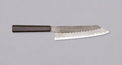Nigara Kiri-Gyuto AS Migaki Tsuchime is a multi-purpose Japanese kitchen knife, suitable for preparing meat, fish and vegetables. Due to its easy-to-resharpen Aogami Super steel core (63 HRC) it keeps sharp for a long time. The beautiful combination of tsuchime, migaki and kasumi finishes makes this blade functional art.