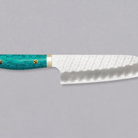 Nigara Santoku SG2 Migaki Tsuchime Green-Turquoise is a multi-purpose Japanese kitchen knife, suitable for preparing meat, fish and vegetables. Its SG2 powder steel core ensures long-lasting sharpness with little maintenance, as the steel resists corrosion very well. Browse our selection of handcrafted Japanese knives!
