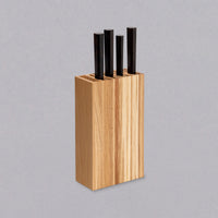 SharpEdge knife holders are entirely handmade from oak wood by the Slovenian carpenter Simon Žvanut (Monoles). The knife holder is suitable for storing up to 10 kitchen knives of various sizes and is coated with high-quality wood oil based on natural oils enriched with quality resins and waxes.