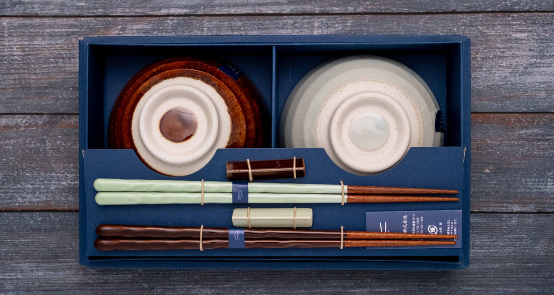 KURABI Mino Bowl and Chopstick Gift Set — Japanese Mino Ware Yusai