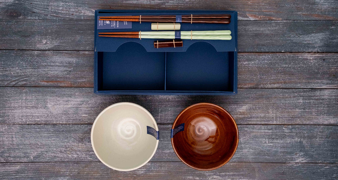 KURABI Mino Bowl and Chopstick Gift Set — Japanese Mino Ware Yusai