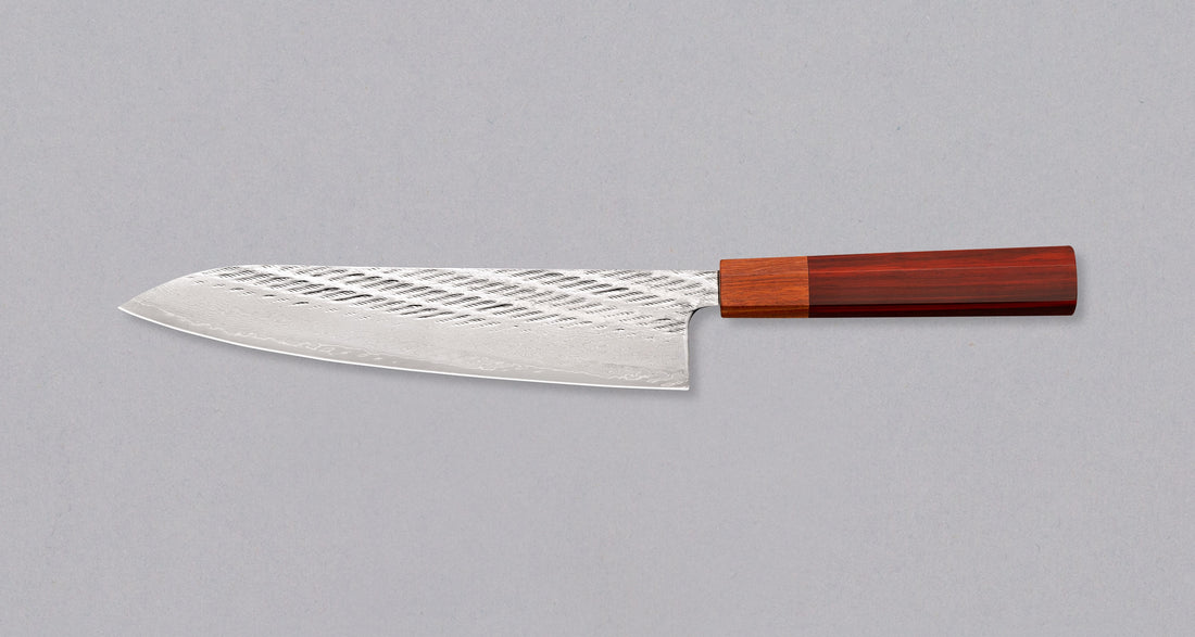 Hokiyama Gyuto Ginsanko Nawame Damascus 210mm (8.3") [Kaotan/Rosewood]