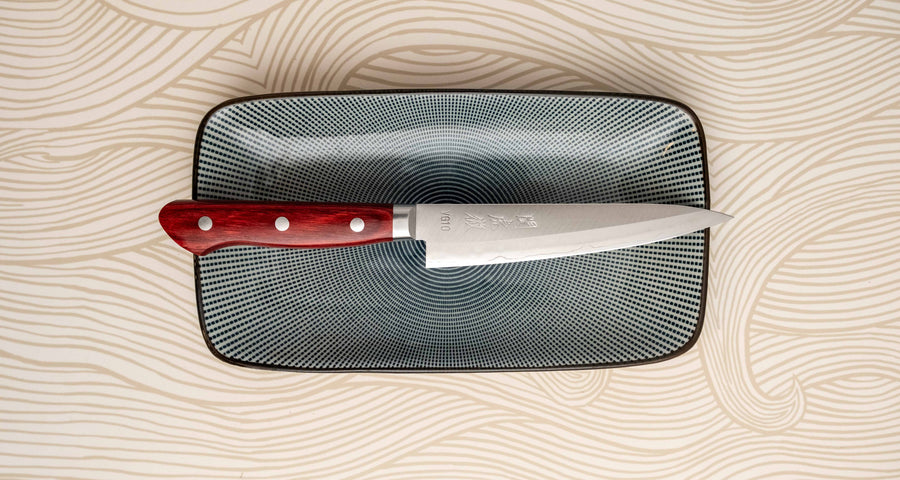 Seki Kotetsu Petty Vg-10 Migaki 135mm (5.3") [red pakkawood]