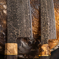 The Senzo Dawn Limited Edition Petty SG2 150mm (5.9") is a small multi-purpose Japanese knife, hand-made in the Japanese smithy Suncraft. It's a stunning collector's item. The knife is fitted with a traditional Japanese octagonal handle topped with a special ferrule made from the wood of a 300-year-old holy oak tree.