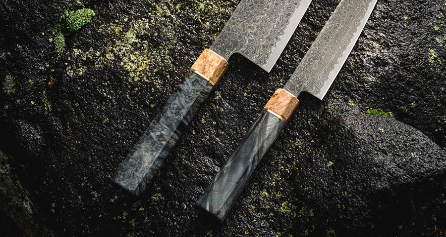 The Senzo Dawn Limited Edition Petty SG2 150mm (5.9") is a small multi-purpose Japanese knife, hand-made in the Japanese smithy Suncraft. It's a stunning collector's item. The knife is fitted with a traditional Japanese octagonal handle topped with a special ferrule made from the wood of a 300-year-old holy oak tree.