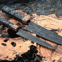 The Senzo Dawn Limited Edition Petty SG2 150mm (5.9") is a small multi-purpose Japanese knife, hand-made in the Japanese smithy Suncraft. It's a stunning collector's item. The knife is fitted with a traditional Japanese octagonal handle topped with a special ferrule made from the wood of a 300-year-old holy oak tree.