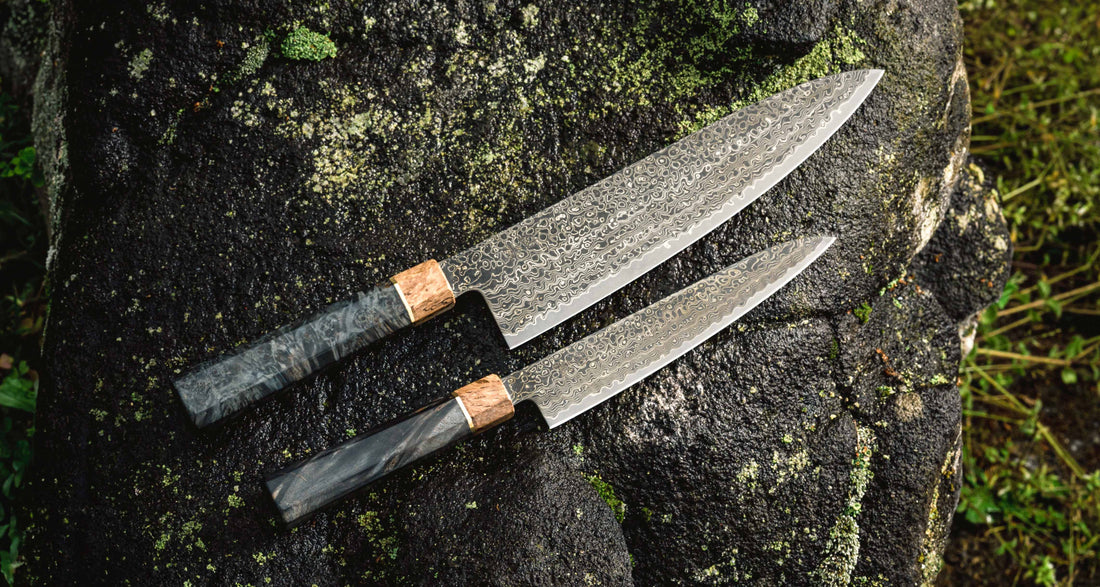 The Senzo Dawn Limited Edition Petty SG2 150mm (5.9") is a small multi-purpose Japanese knife, hand-made in the Japanese smithy Suncraft. It's a stunning collector's item. The knife is fitted with a traditional Japanese octagonal handle topped with a special ferrule made from the wood of a 300-year-old holy oak tree.