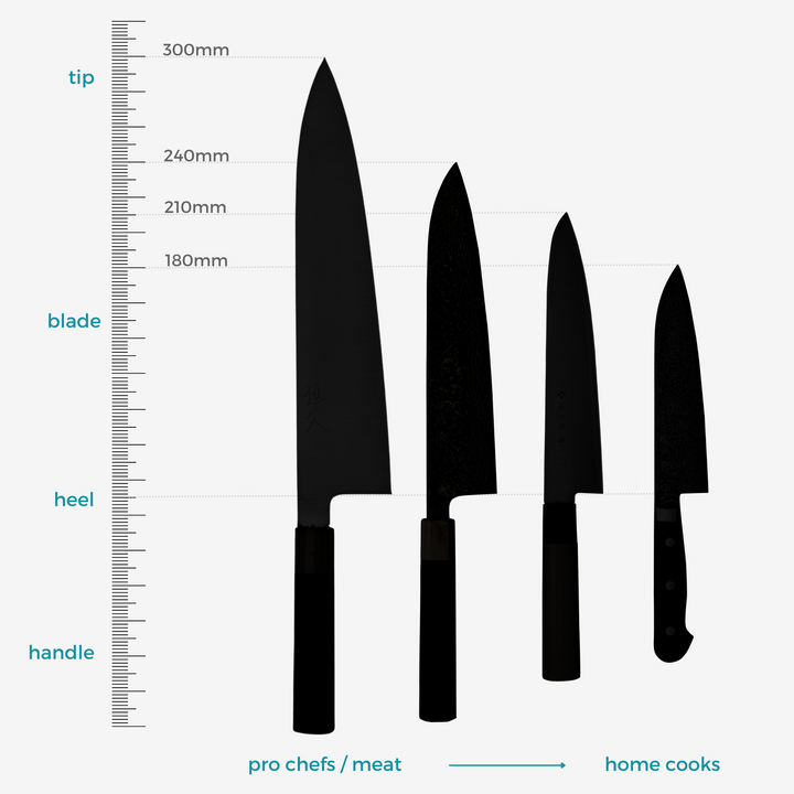Japanese gyuto chef knife blade length range