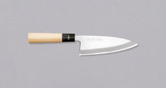 Japanese kitchen knife deba, made from Shirogami steel by the Tojiro smithy. Magnolia handle with a buffalo horn ferrule. Buy now at SharpEdgeShop.com