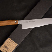 Tojiro Kiritsuke Gyuto Reppu SG2 210 mm knife with elegant migaki finish and rounded belly for versatile kitchen tasks.