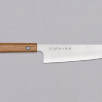 Tojiro Kiritsuke Gyuto Reppu SG2 210 mm knife with elegant migaki finish and rounded belly for versatile kitchen tasks.