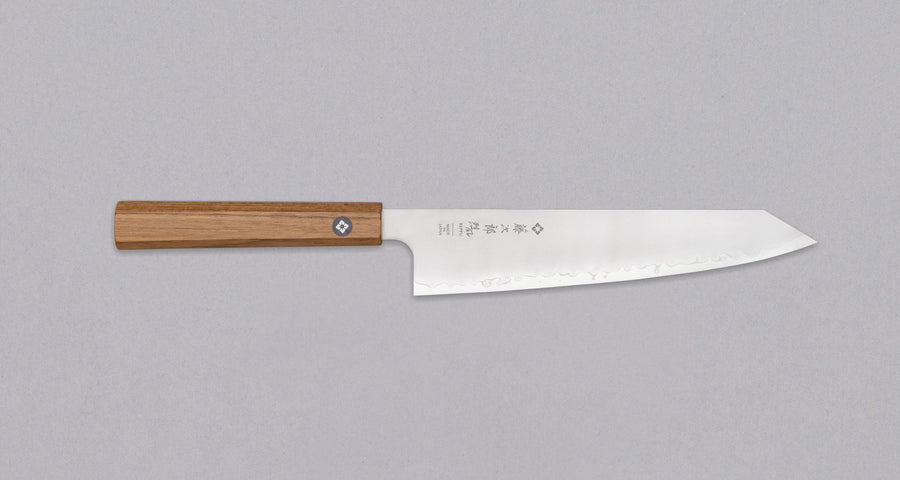 Tojiro Kiritsuke Gyuto Reppu SG2 210 mm knife with elegant migaki finish and rounded belly for versatile kitchen tasks.