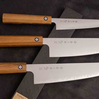 A stunning set of Tojiro Reppu SG2 knives, including Bunka, Petty, and Gyuto, showcasing their elegant design, superior SG2 powder steel craftsmanship, and versatile functionality for diverse kitchen tasks.