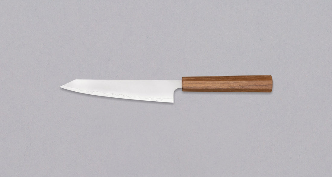 Tojiro Petty Reppu SG2 150 mm knife with SG2 powder steel core and a durable teak wood handle, ideal for precise kitchen tasks.