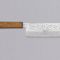 Tsunehisa Nakiri Damascus Tsuchime Oak 165mm (6.5"). Extreme sharpness will make this Tsunehisa Nakiri Oak a true kitchen slayer where no veggies will stand a chance. High performance steel, clean Japanese design, low maintenance and a price you don't have to break the bank to buy one makes this nakiri a real bargain.