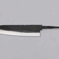 Yoshida Gyuto SUJ-2 Kuro-uchi 210mm (8.3") is a multi-purpose blade made in the Japanese smithy Yoshida Hamono. It's made from high-carbon SUJ-2 steel, so it is easy to sharpen and stays sharp for a long time. With its minimalist kuro-uchi look it will combine well with both classic and more extravagant handles.