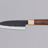 This Santoku Funayuki SUJ-2 blade is fitted with an oval rosewood handle with a cedar ferrule. Great for cutting smaller pieces of meat and filleting fish.  The blade is forged from SUJ-2 steel, which offers incredible capacities, hardness is 63-64 HRC, and at the same time, the knife is very easy to resharpen. 