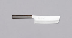 Kurosaki Nakiri Gekko from the Gekko line is the work of a talented master blacksmith Yu Kurosaki. The minimalistic, lightweight, perfectly balanced blade is treated to a high polish. The knife features new VG-XEOS steel (61 HRC), which has excellent resistance to wear and corrosion, and is fitted with an oak handle.