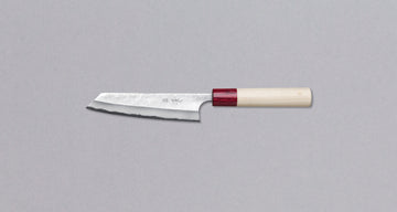 Wanchana San Mai Bunka Chef Knife with stabilized dye maple wood burl –  Siam Blades