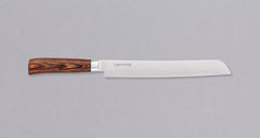 Tamahagane "SAN" Pankiri (Bread Knife) 230mm (9.1") bread knife is an indispensable tool for professional chefs and home cooks. It saws through soft bread without much pressure and glides effortlessly through hard crusts. Suitable for slicing a roast or any large piece of meat, as well as cakes, sushi, tomatoes etc.